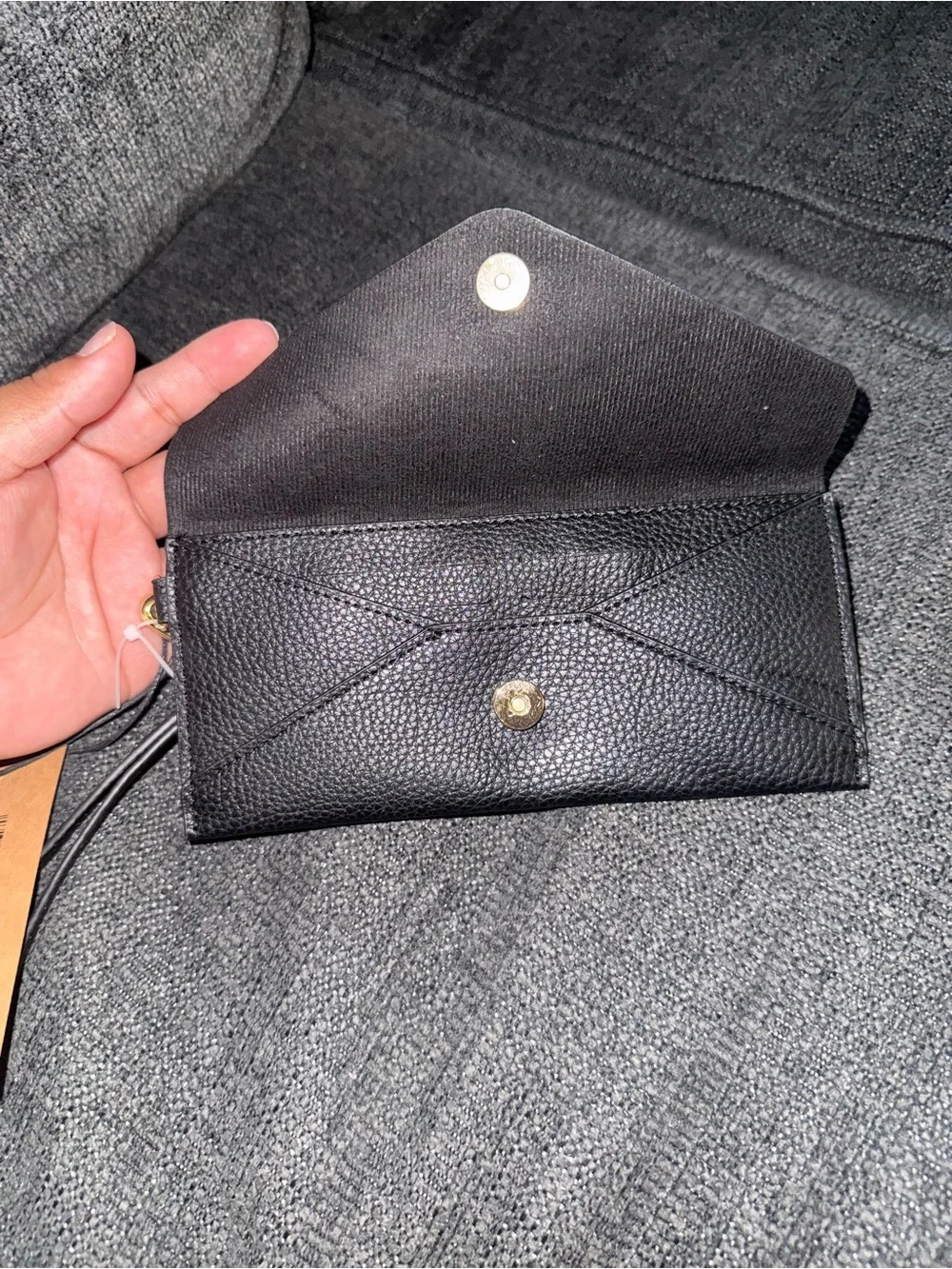 Steve Madden Black Pebbled Leather Wristlet with Gold Turn Lock